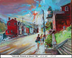 Sidewalk Moment at Queen's Rd., Oil on Canvas